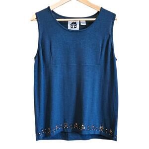 Storybook Knits Women's Embellished Tank Top Blue Beaded Hem Size Large